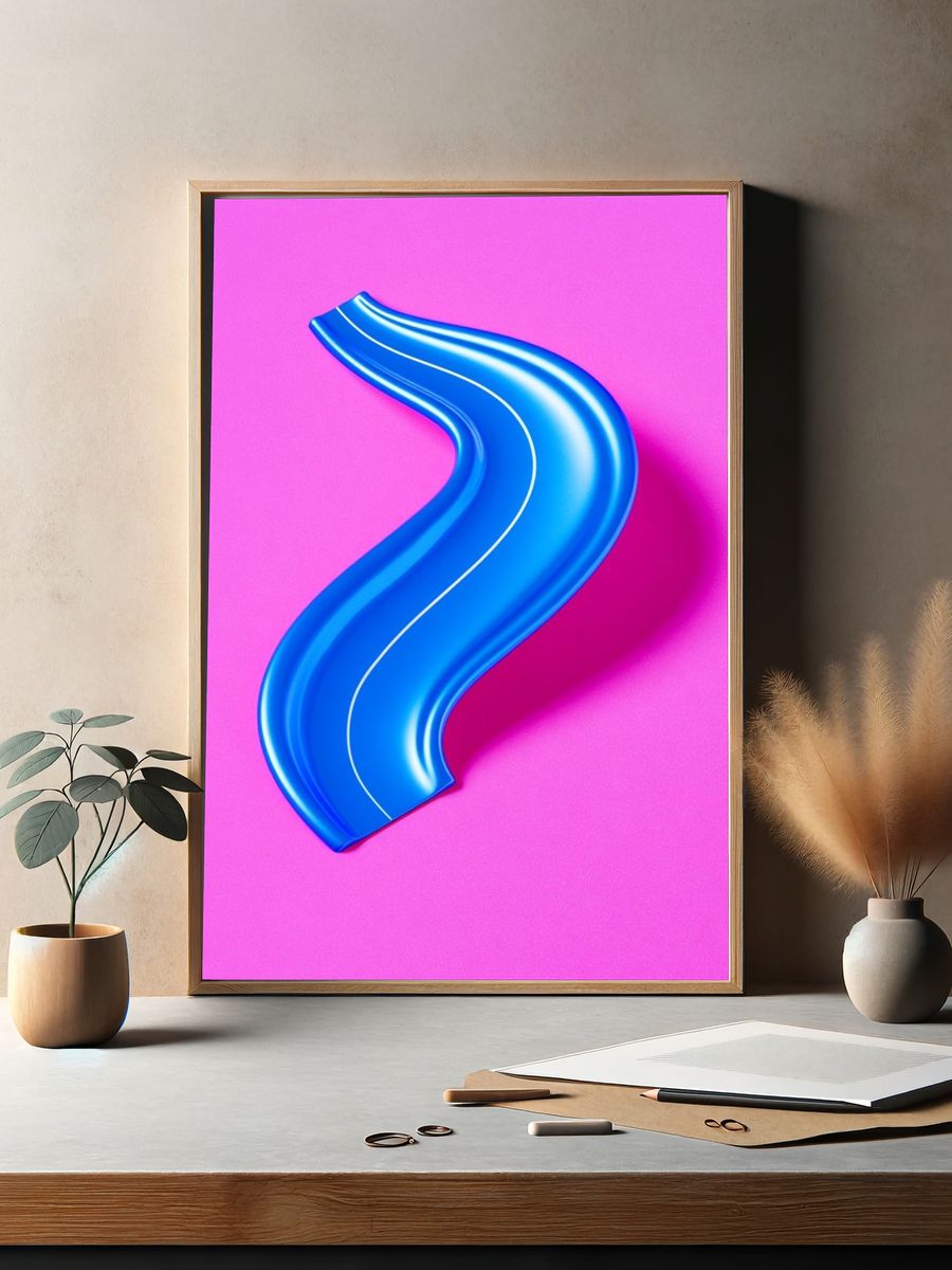 Neon Blue Ribbon Abstract Poster. — room view 2