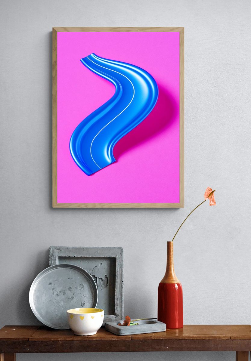 Neon Blue Ribbon Abstract Poster. — room view 3
