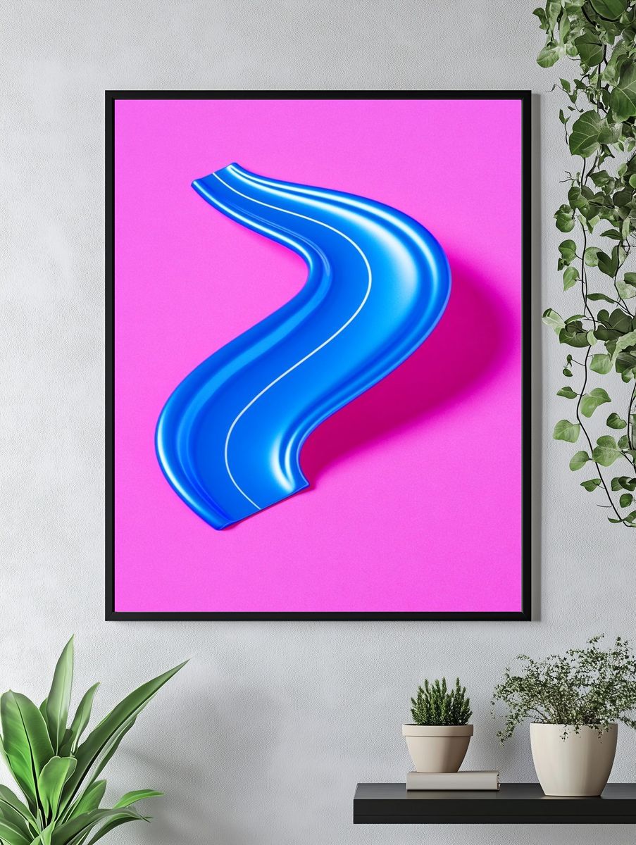 Neon Blue Ribbon Abstract Poster. — room view 4