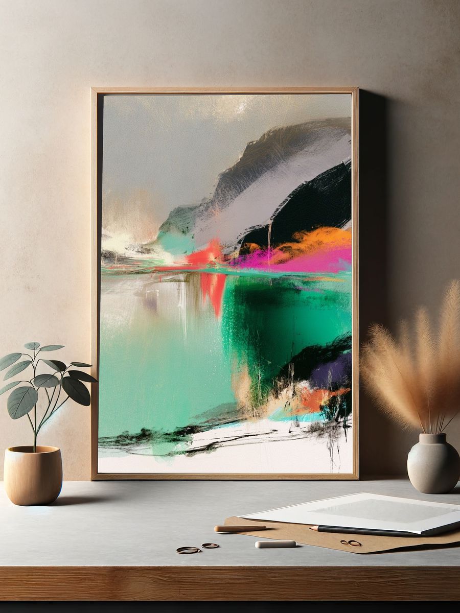 Neon Horizon Abstract Poster. — room view 2
