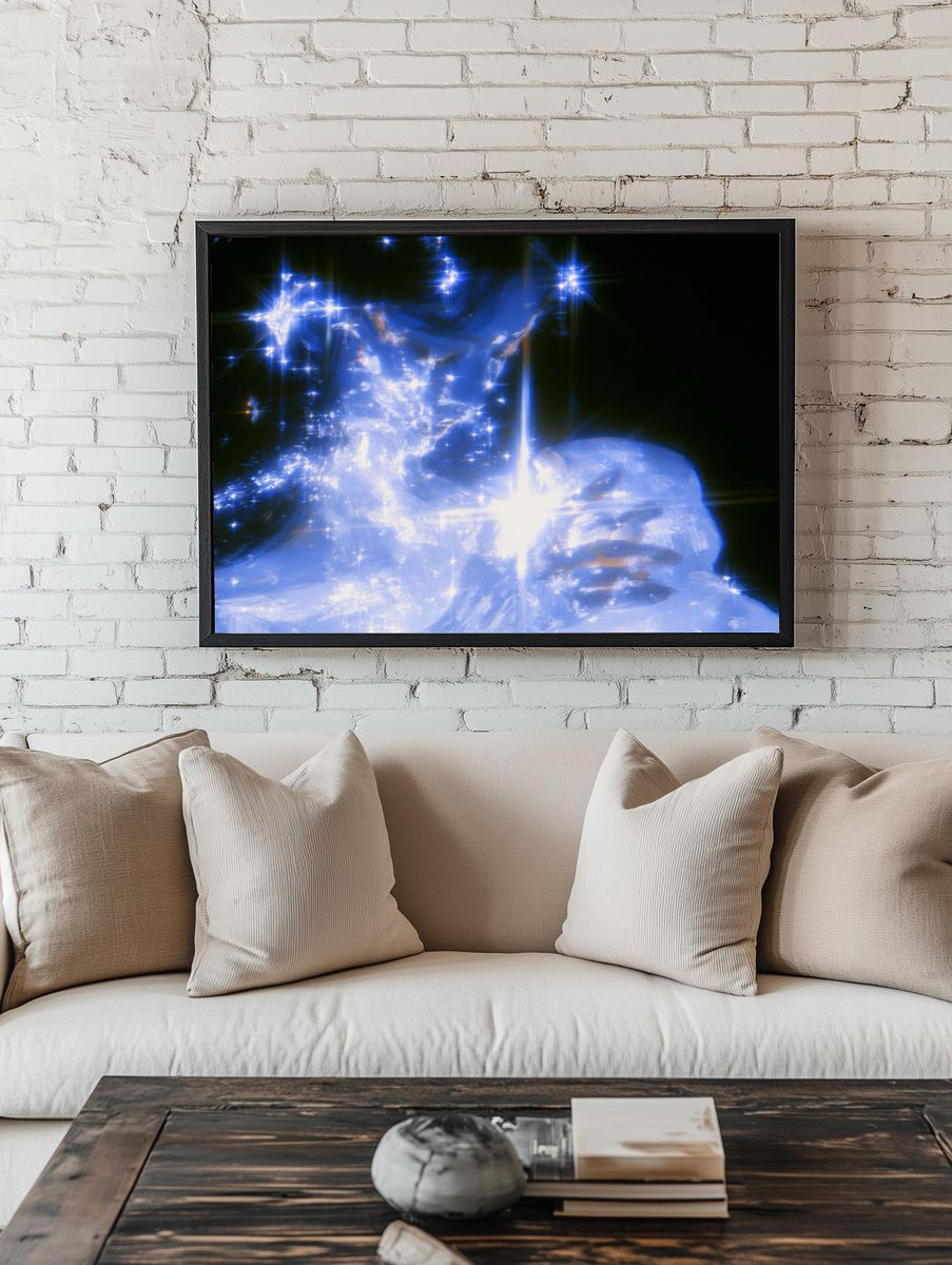 Blue Crystal Glow Abstract Print. — room view 1
