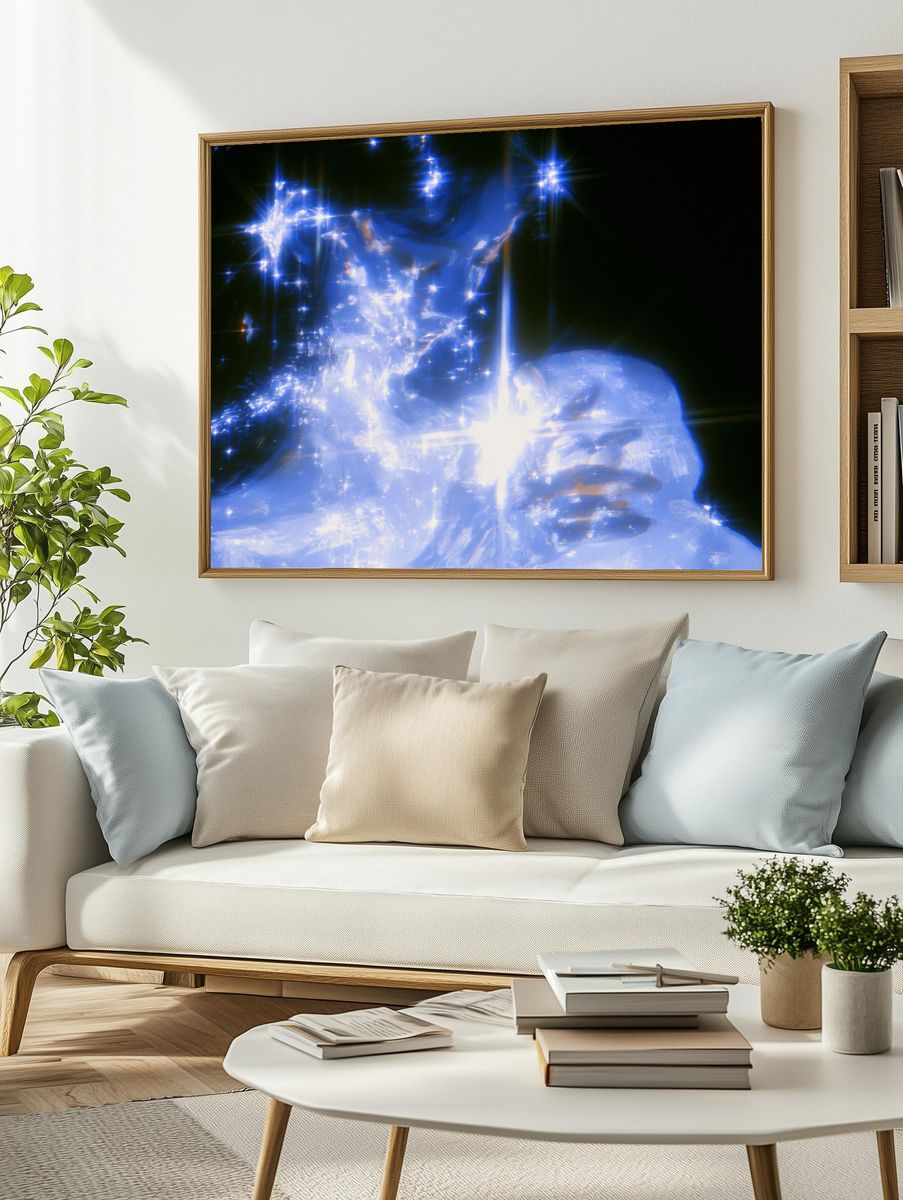 Blue Crystal Glow Abstract Print. — room view 2