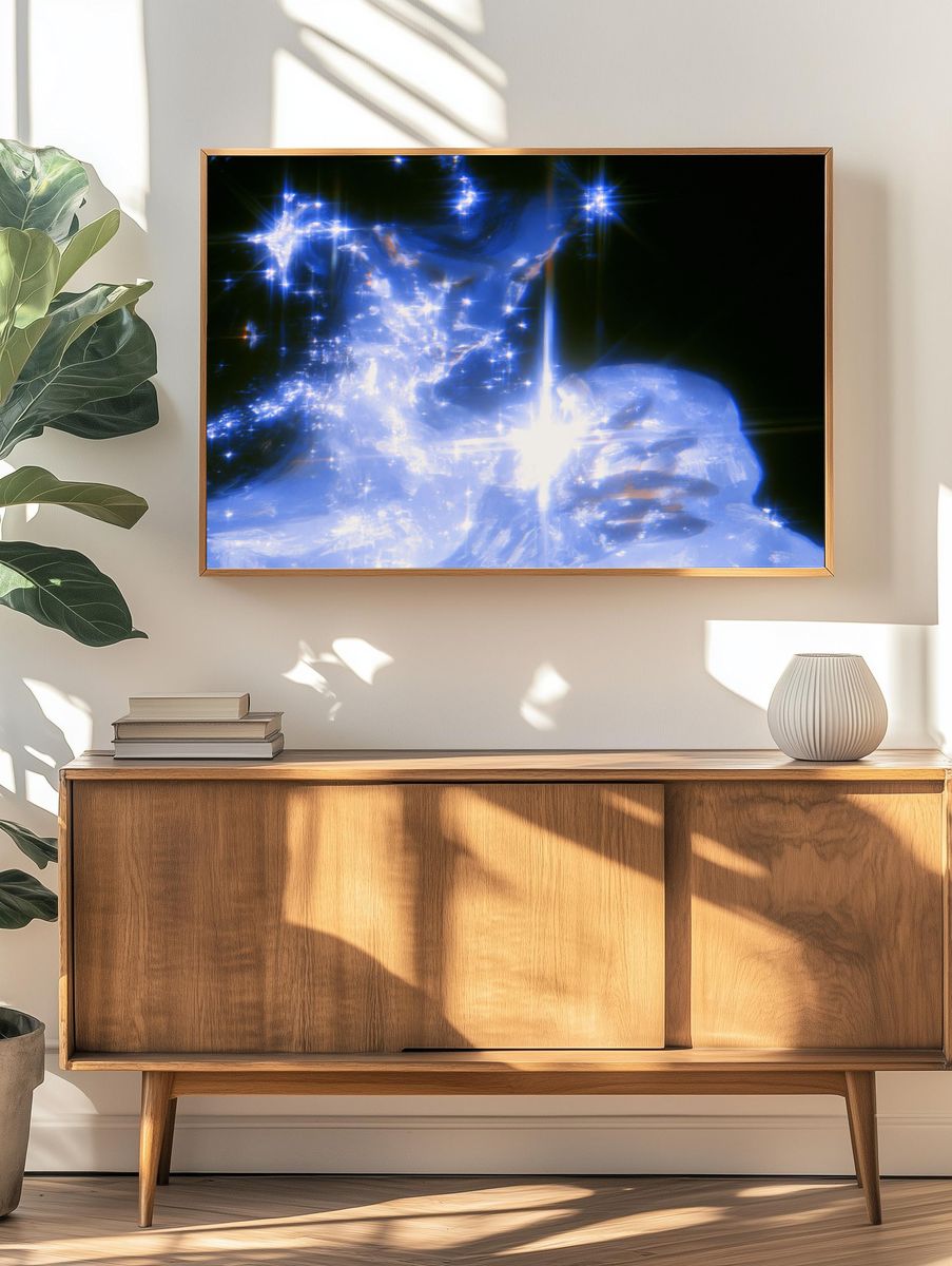 Blue Crystal Glow Abstract Print. — room view 3