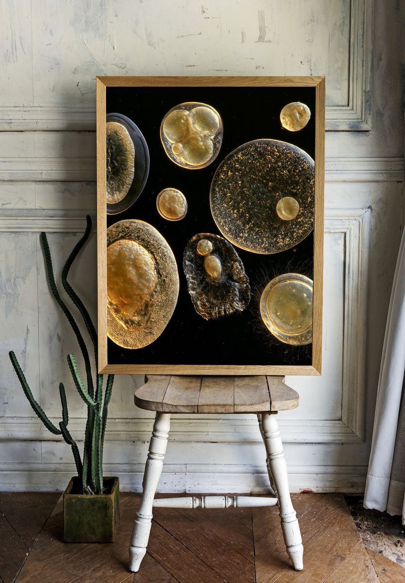 Golden Cell Forms Abstract Poster. — room view 1