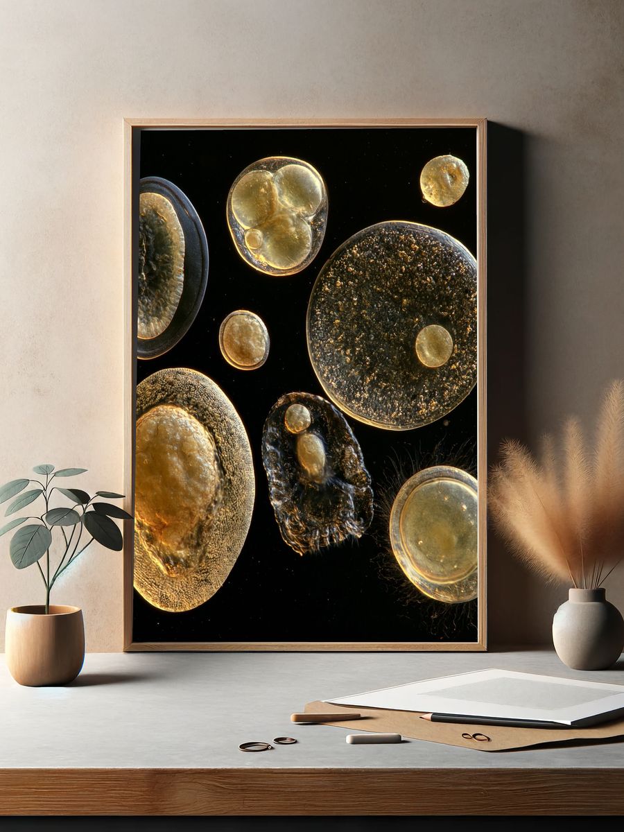 Golden Cell Forms Abstract Poster. — room view 2