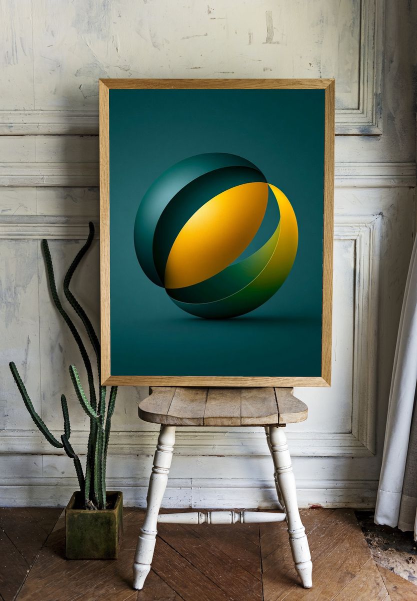 Teal Orb Abstract Poster. room preview