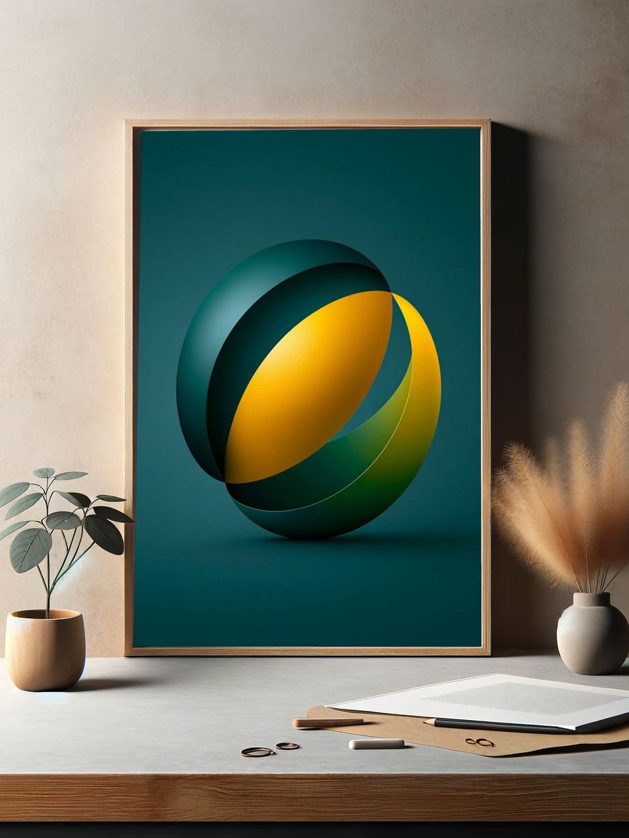 Teal Orb Abstract Poster. — room view 2