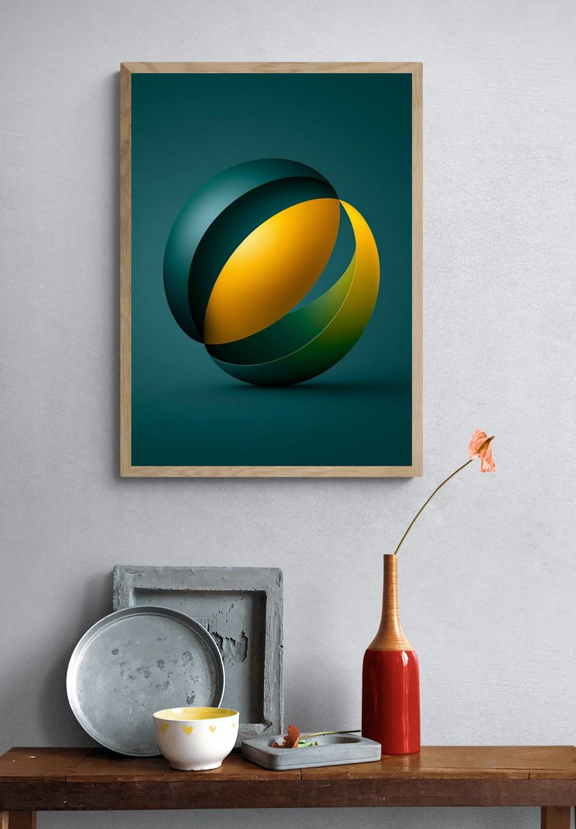 Teal Orb Abstract Poster. — room view 3