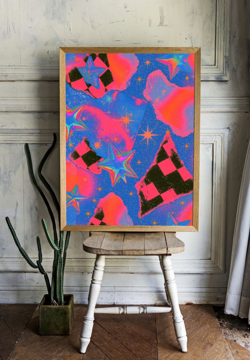 Neon Starfield Abstract Poster. — room view 1