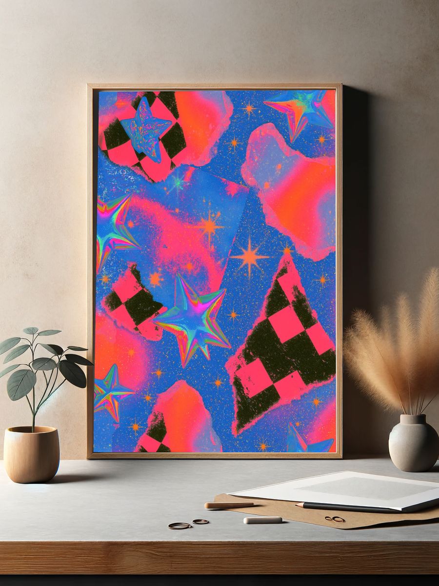 Neon Starfield Abstract Poster. — room view 2