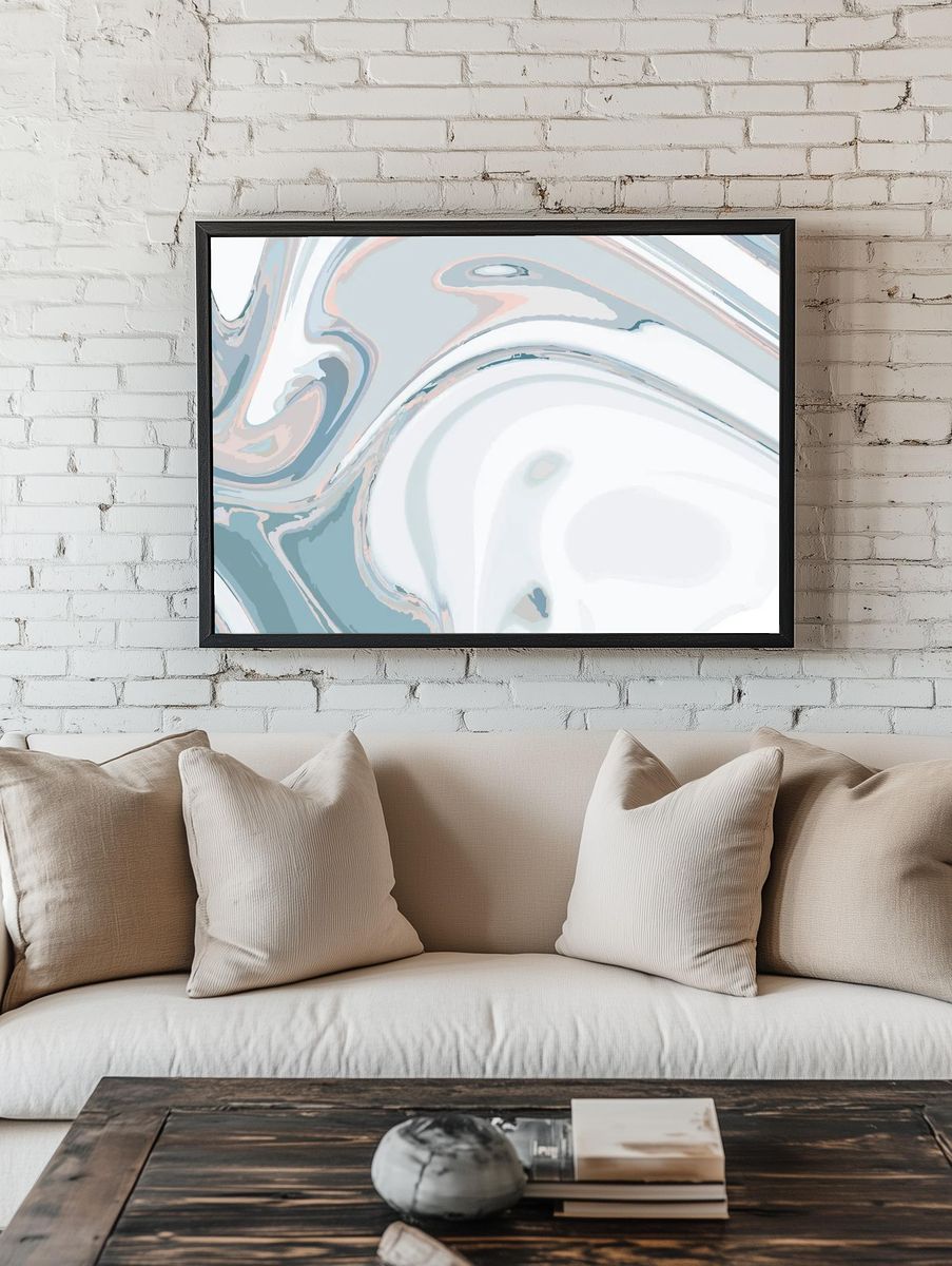 Blue Smoke Abstract Poster. — room view 1