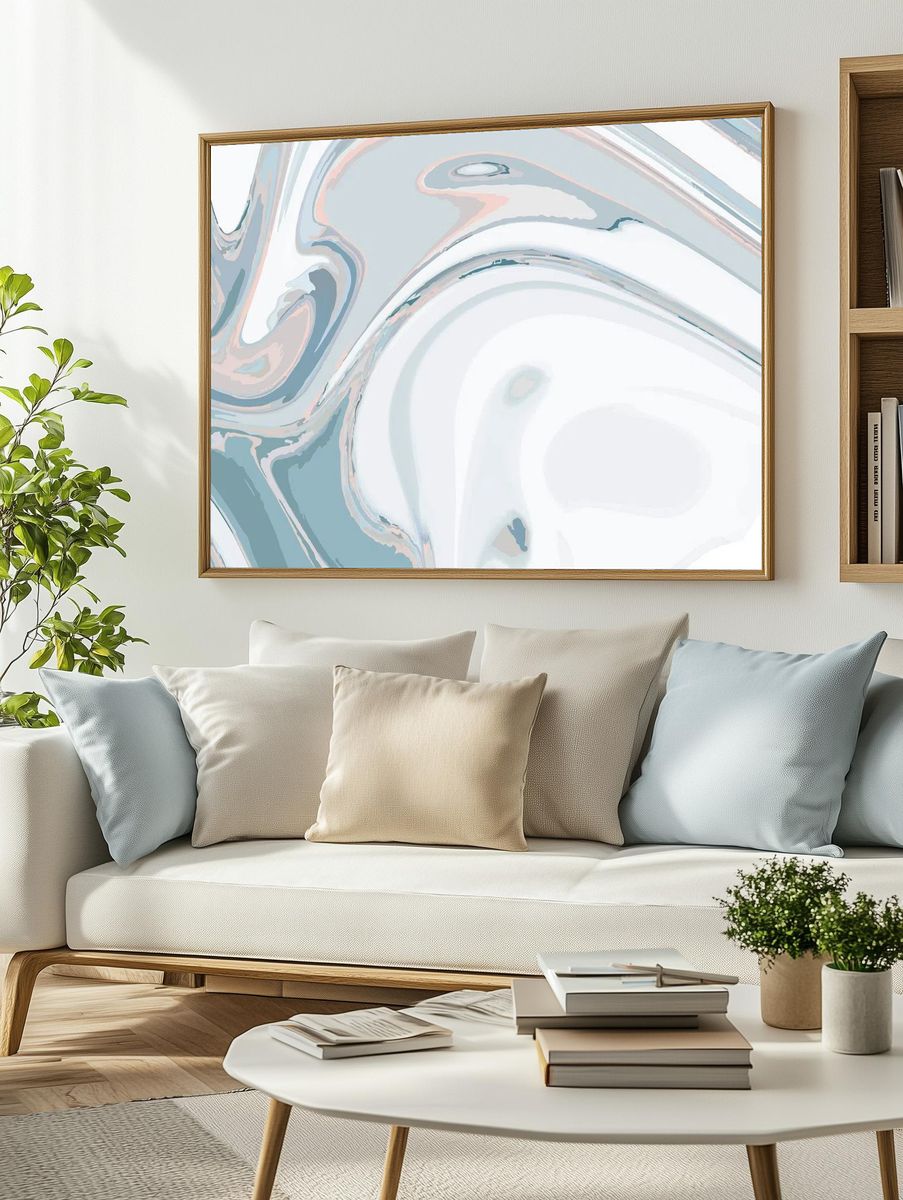 Blue Smoke Abstract Poster. — room view 2