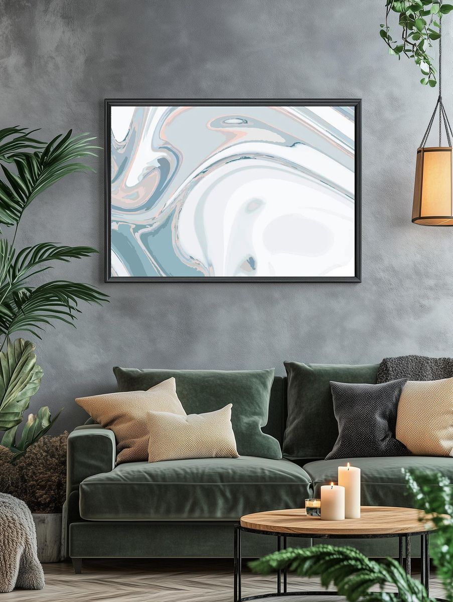 Blue Smoke Abstract Poster. — room view 4