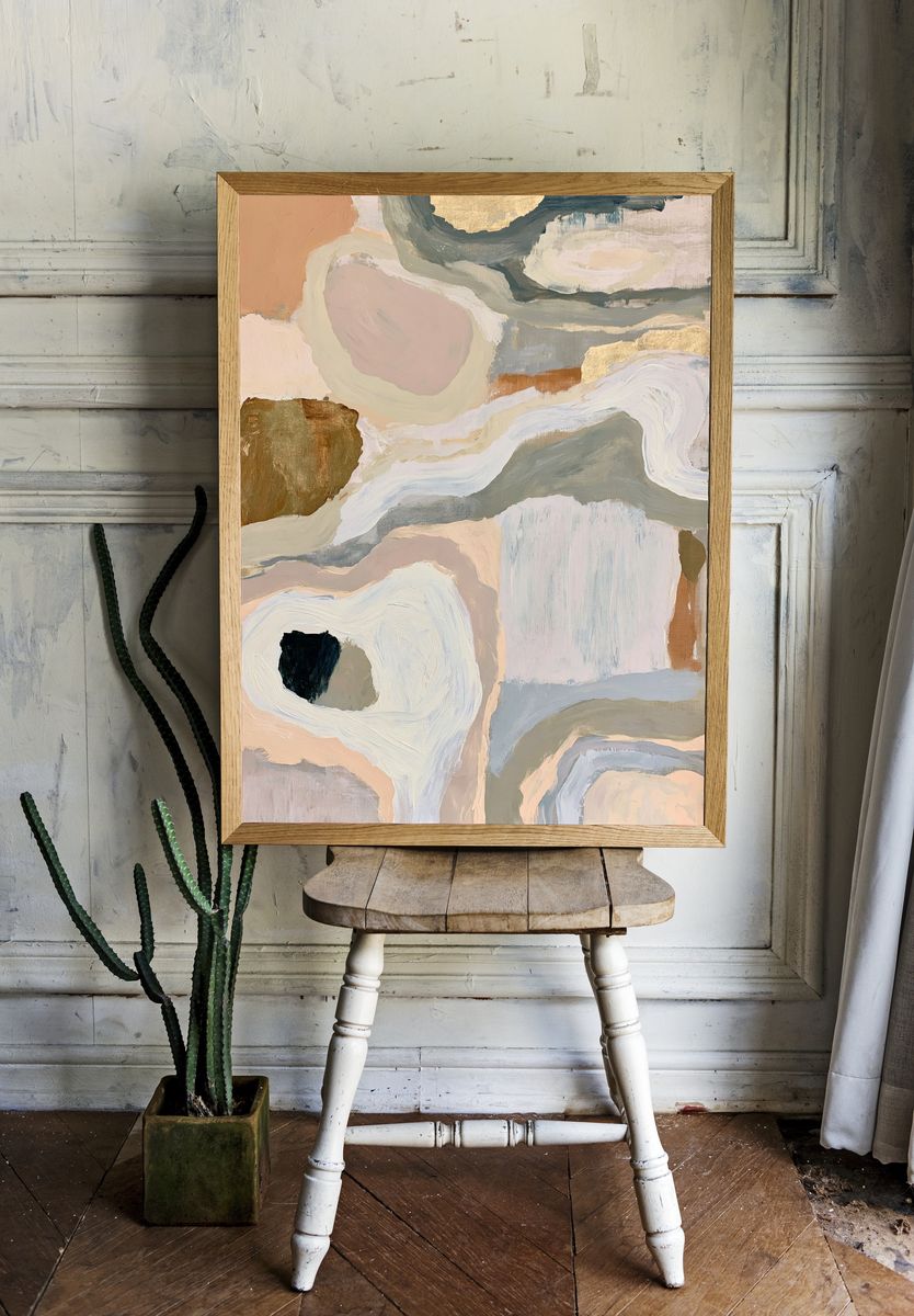 Neutral Abstract Brushstroke Poster. — room view 1
