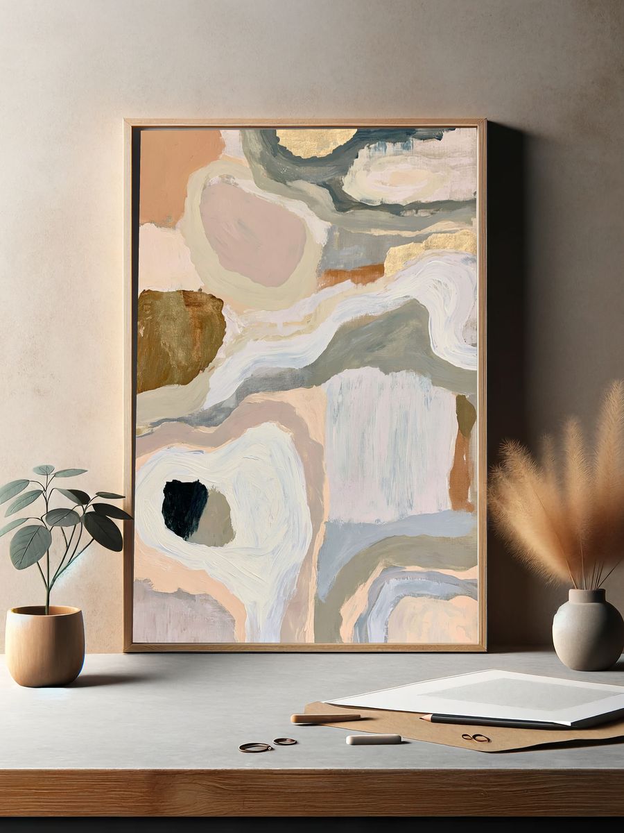 Neutral Abstract Brushstroke Poster. — room view 2