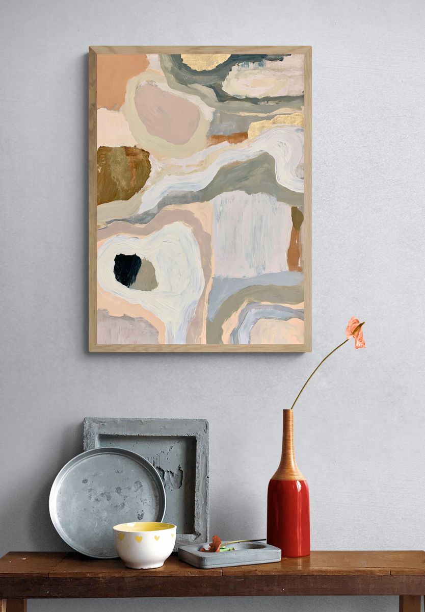 Neutral Abstract Brushstroke Poster. — room view 3