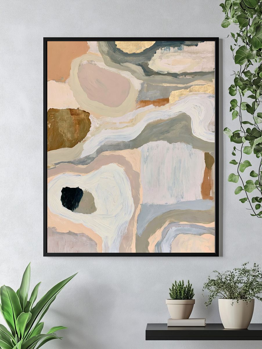 Neutral Abstract Brushstroke Poster. — room view 4