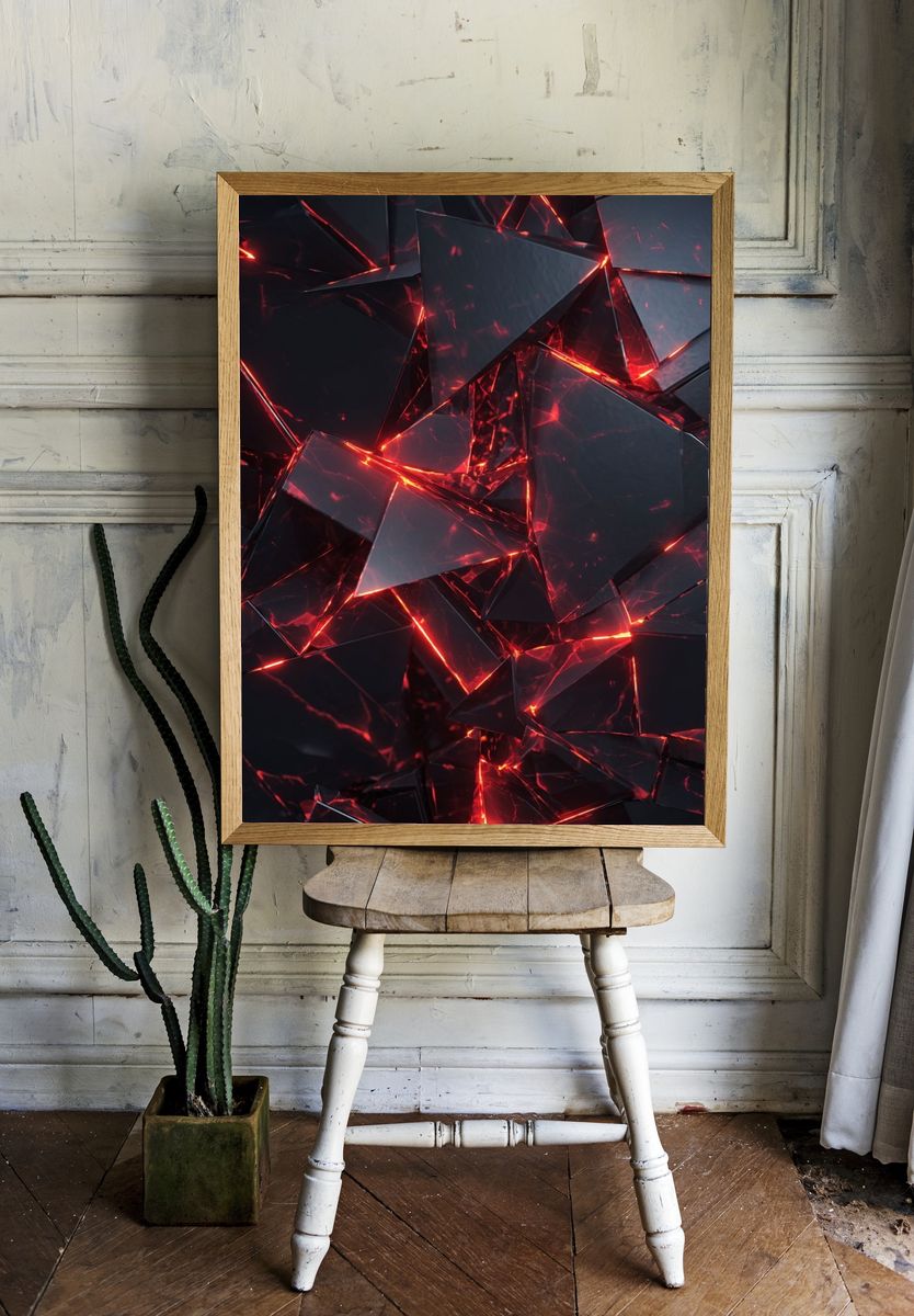 Crimson Shards Abstract Poster. — room view 1