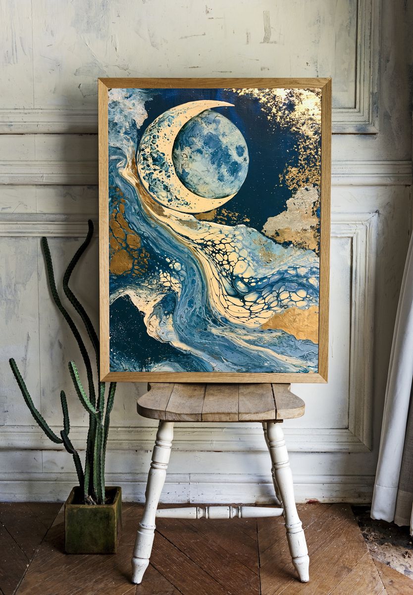 Celestial Moon Abstract Print. room preview