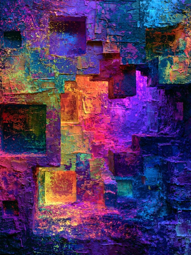 Neon Cubist Glow Poster. poster detail