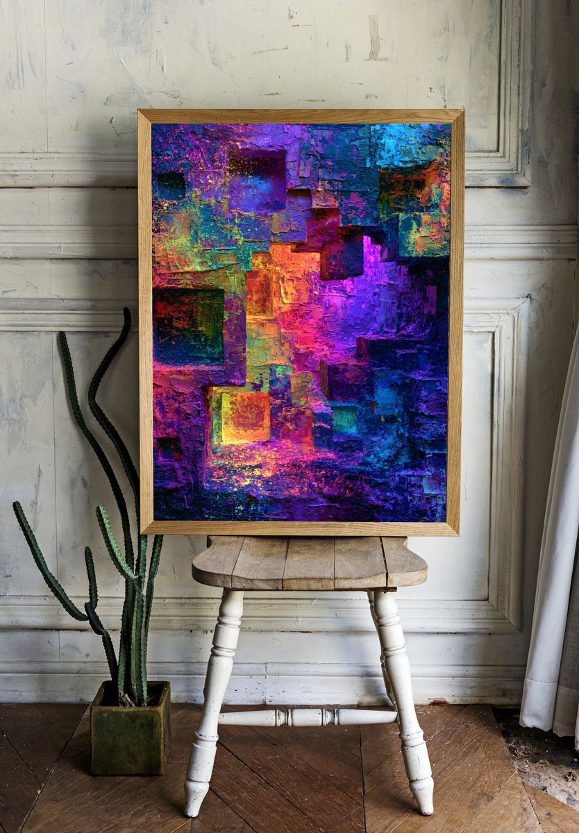 Neon Cubist Glow Poster. — room view 1
