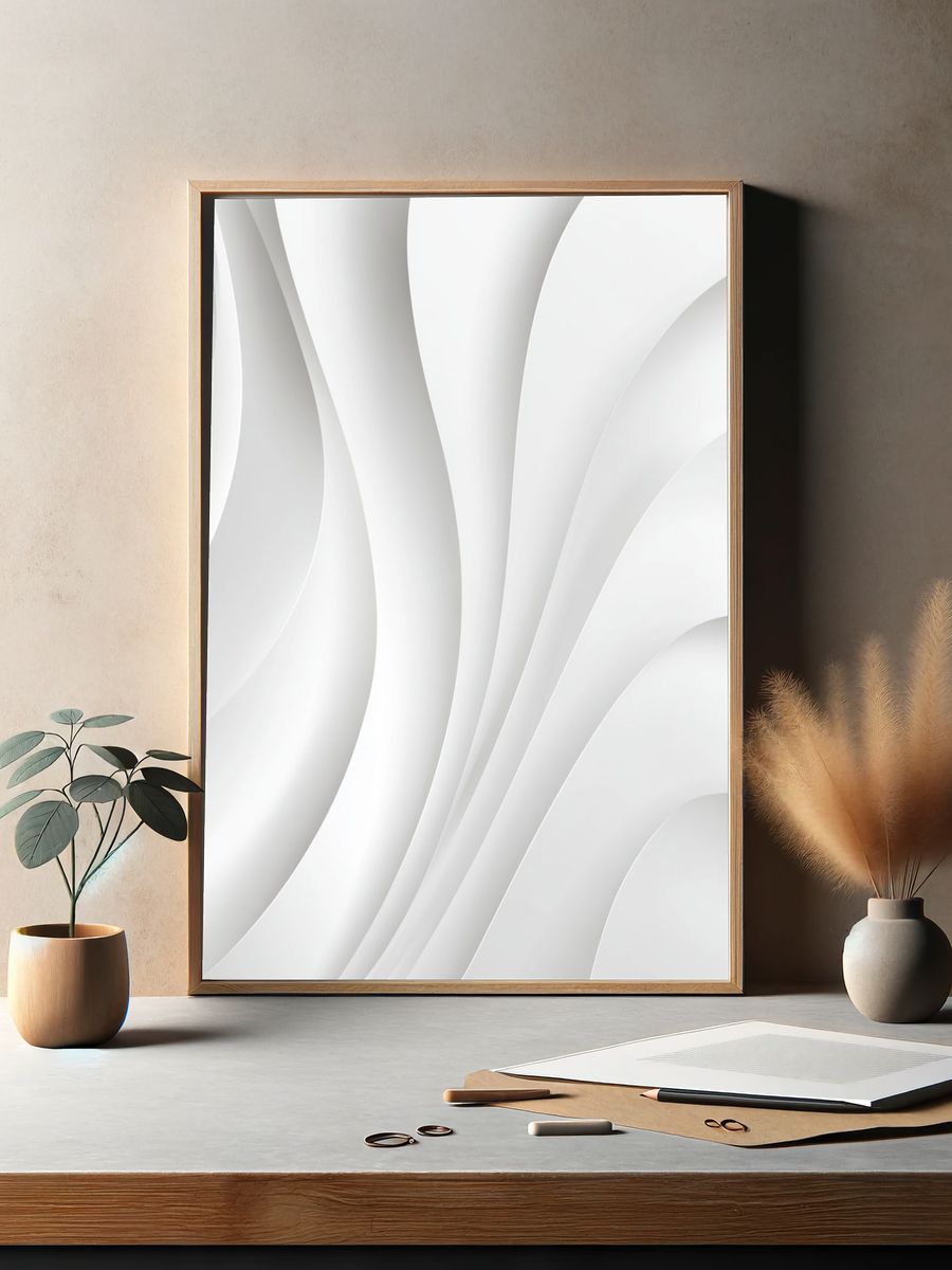 Soft White Curves Abstract Poster. — room view 2