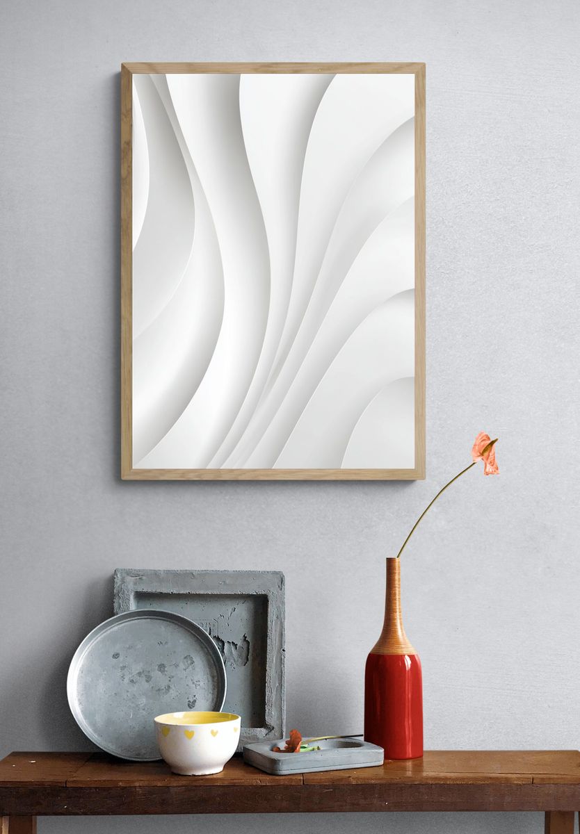 Soft White Curves Abstract Poster. — room view 3