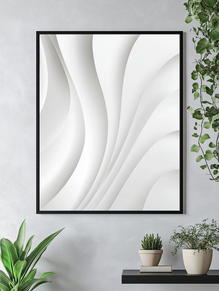 Soft White Curves Abstract Poster. — room view 4