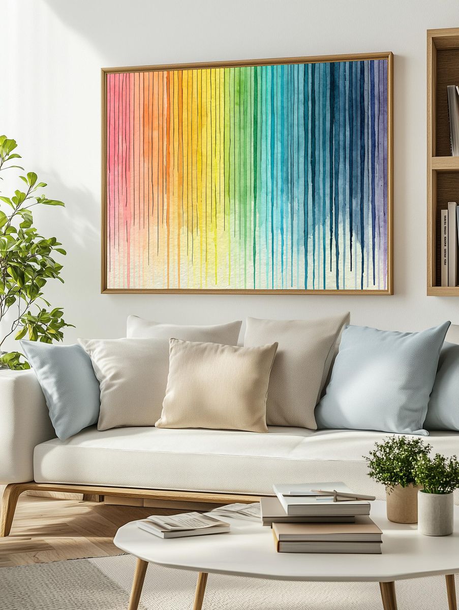 Rainbow Watercolor Stripes Poster. — room view 2