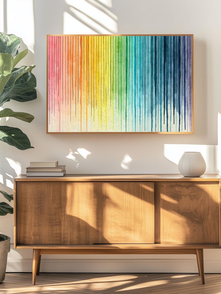Rainbow Watercolor Stripes Poster. — room view 3