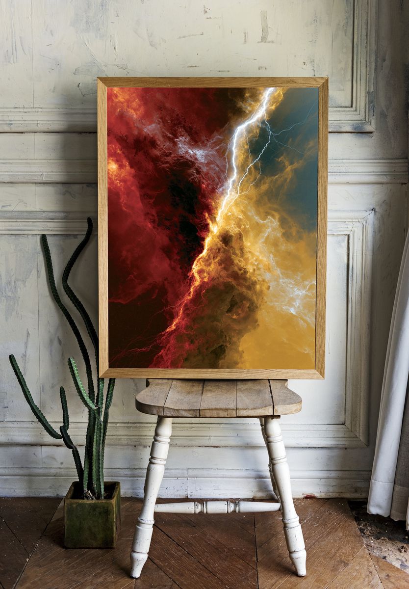 Cosmic Lightning Abstract Print. — room view 1