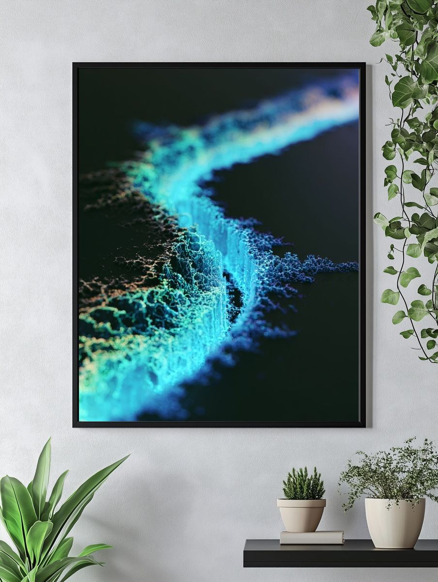 Neon Fractal Wave Abstract Poster. — room view 4