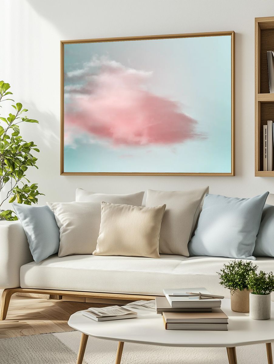 Blue sky soft pink clouds. — room view 2
