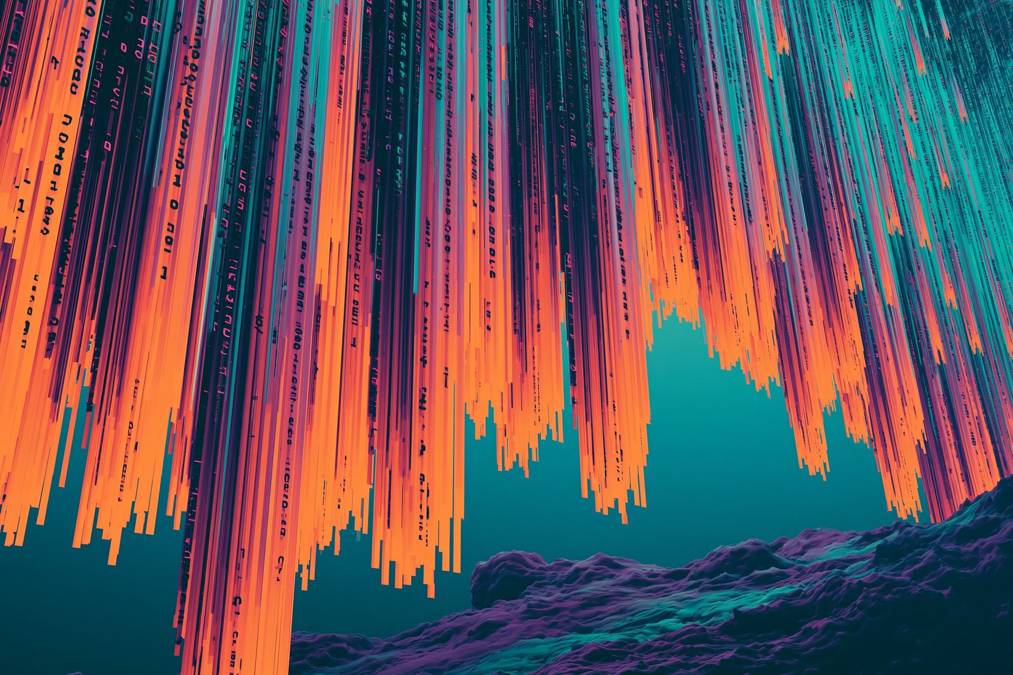 Neon Glitch Cascade Abstract Poster. poster detail
