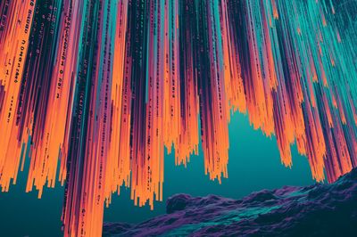 Neon Glitch Cascade Abstract Poster. poster