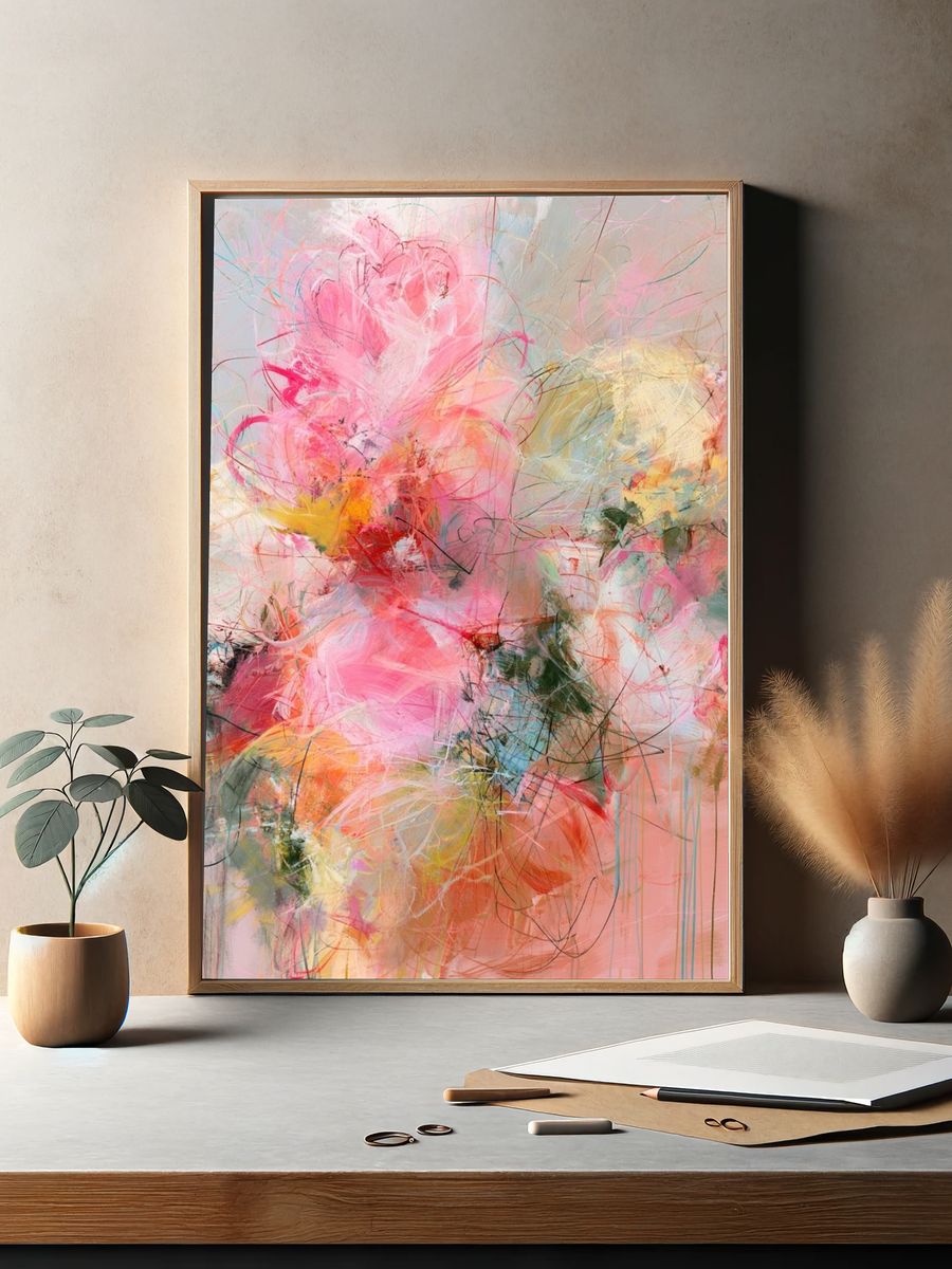 Blush Bloom Abstract Poster. — room view 2
