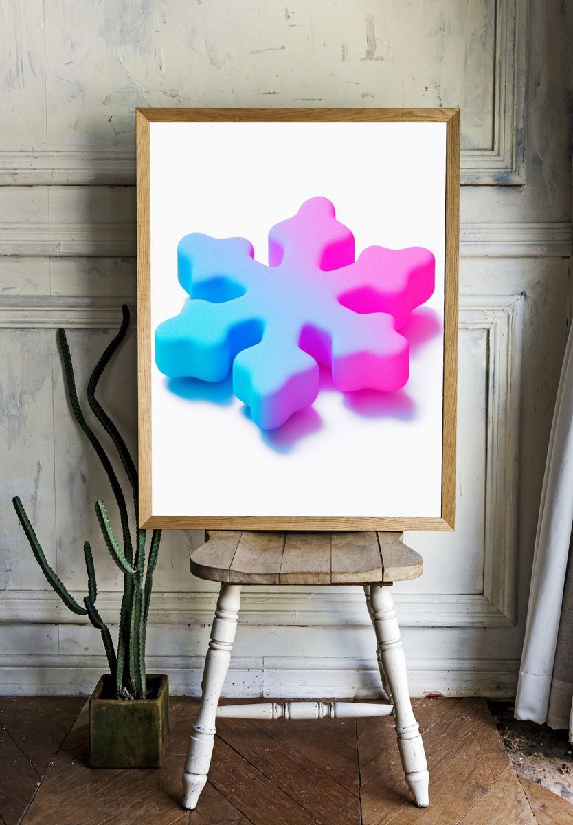 Neon Snowflake Abstract Poster. — room view 1