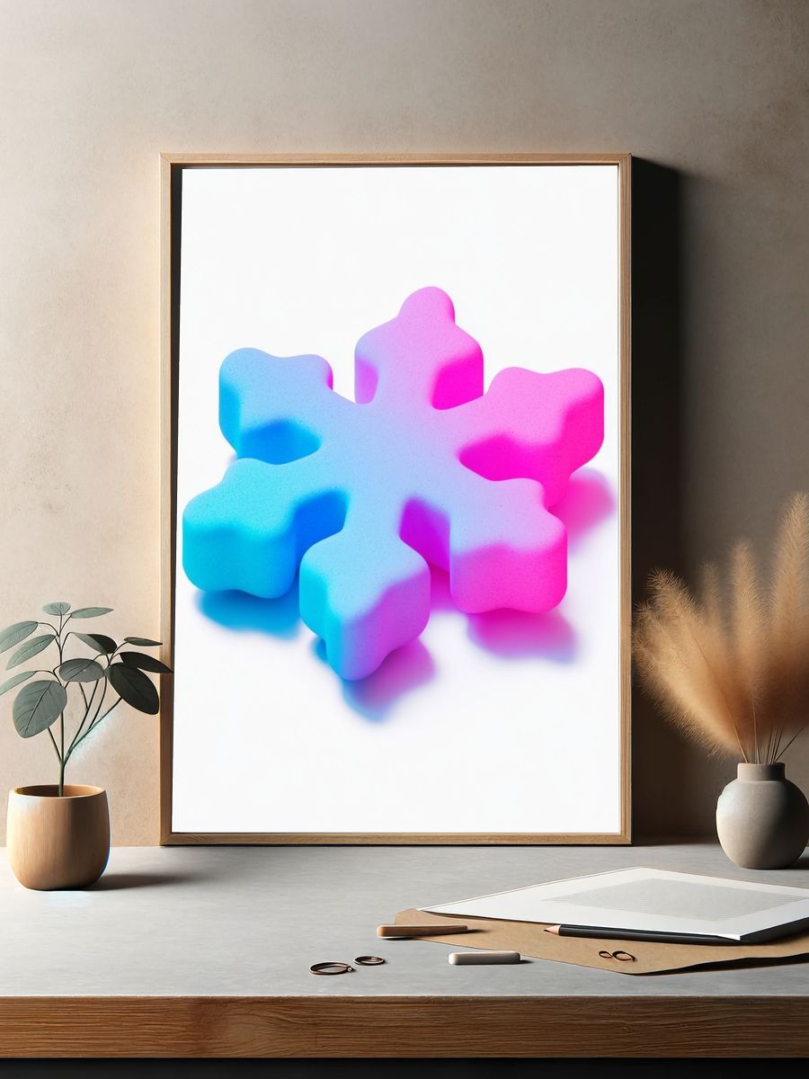 Neon Snowflake Abstract Poster. — room view 2