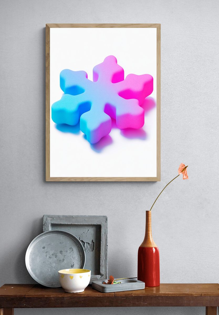 Neon Snowflake Abstract Poster. — room view 3