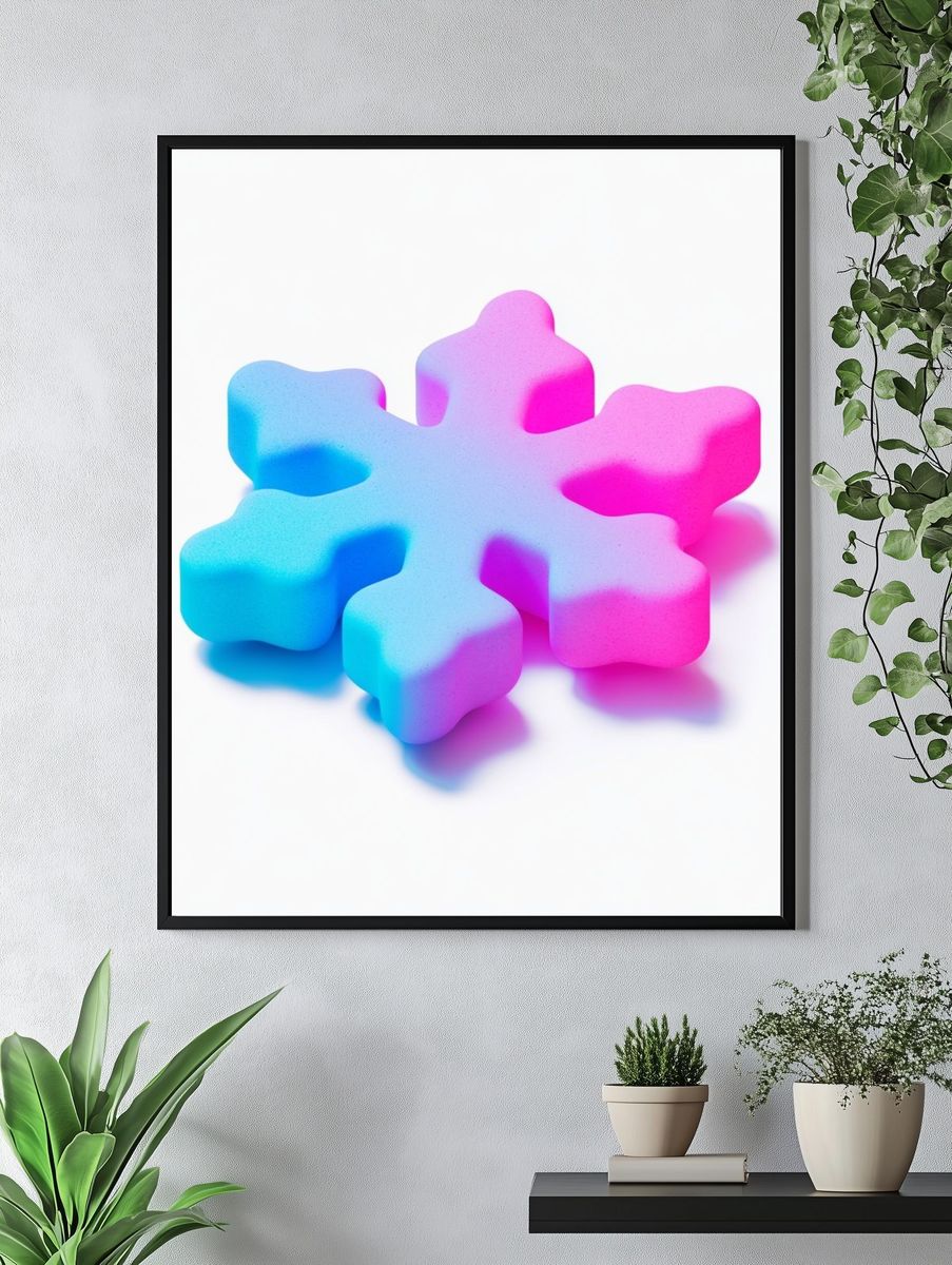 Neon Snowflake Abstract Poster. — room view 4