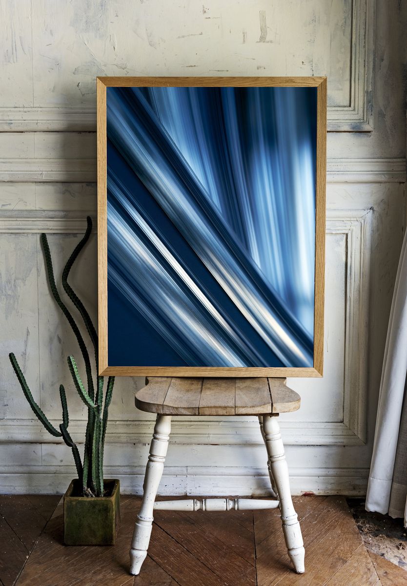 Blue Light Streaks Abstract Poster. — room view 1