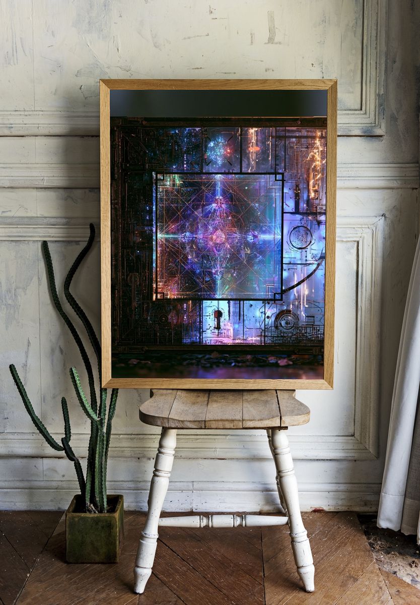Neon Circuit Matrix Abstract Poster. — room view 1