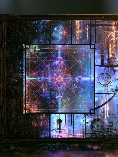 Neon Circuit Matrix Abstract Poster. poster