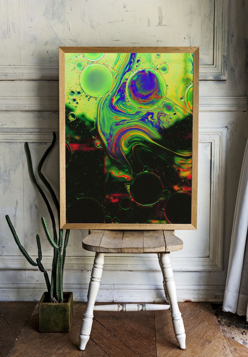 Neon Bubble Swirl Abstract Poster. room preview