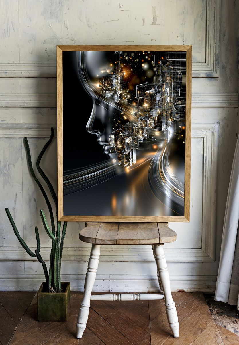 Futuristic Cityscape Abstract Print. — room view 1