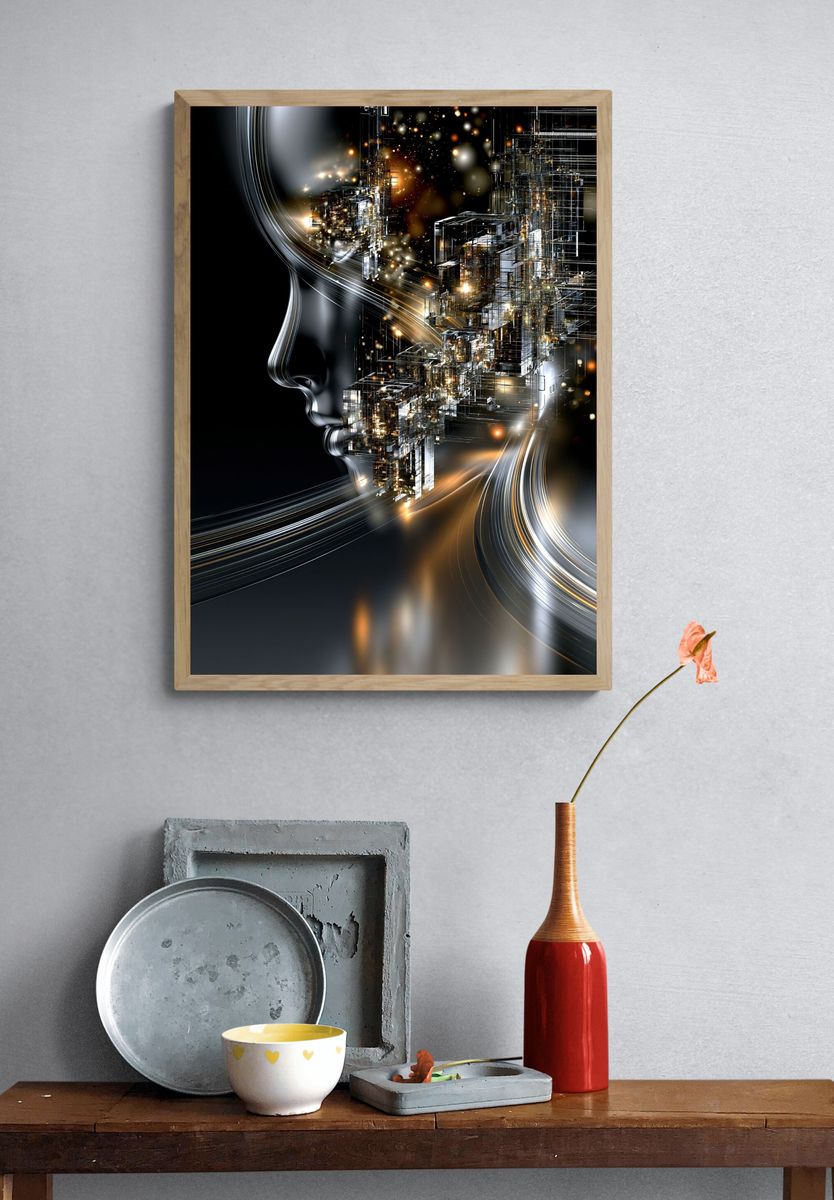Futuristic Cityscape Abstract Print. — room view 3