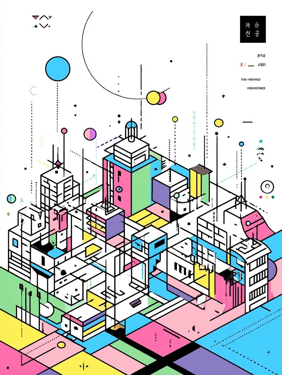 Neon Isometric City Abstract Poster. poster detail