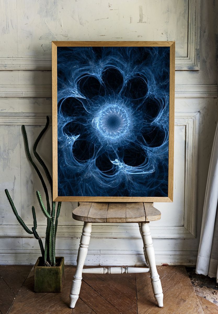 Blue Fractal Bloom Abstract Poster. room preview
