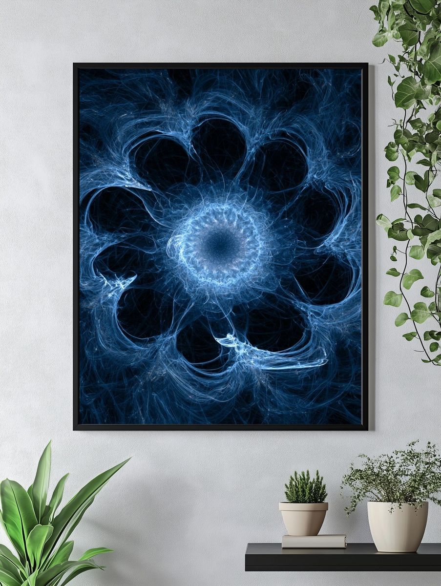 Blue Fractal Bloom Abstract Poster. — room view 4