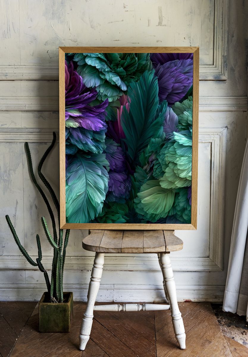 Feather Bloom Abstract Print. room preview